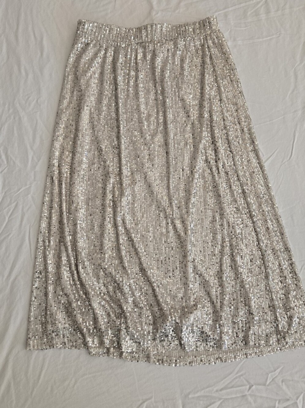 Sequin Midi Skirt - Silver